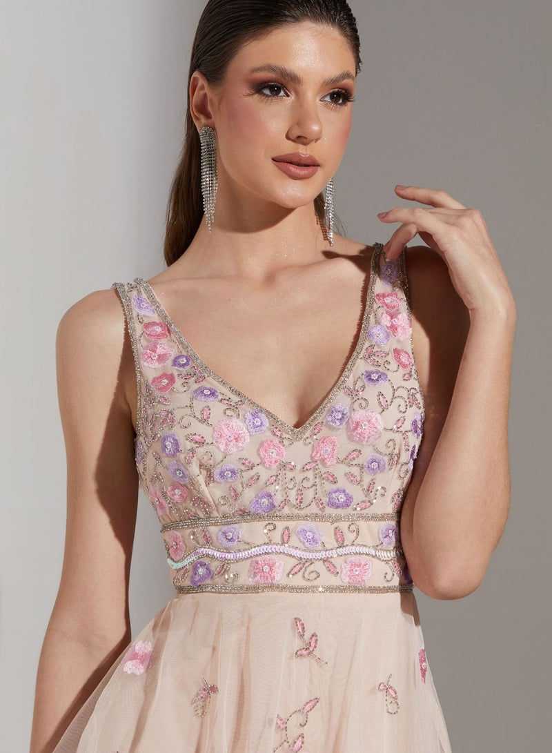 Namshi x Floral Tulle Layered Dress - Image 3