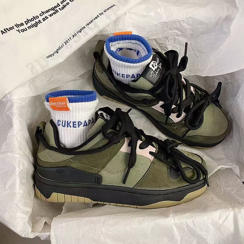 Mint Mambo Black Sports Casual Sneakers for Men and Women, Versatile Ulzzang High-Looking Student Thick-Soled Couple Shoes - Image 3