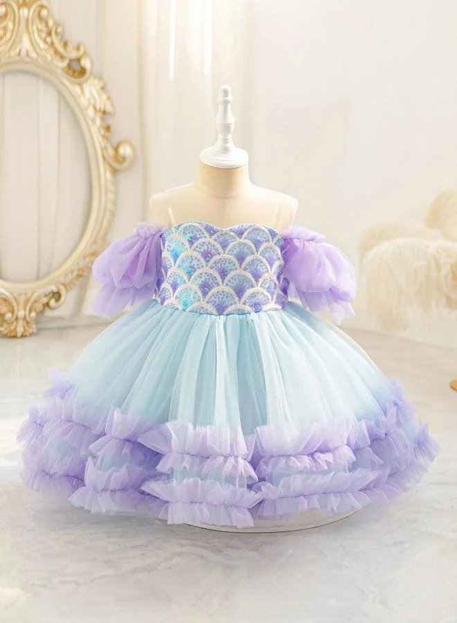 Take Two Girls Multi-Color Mermaid Sequin A-Line Midi Dress