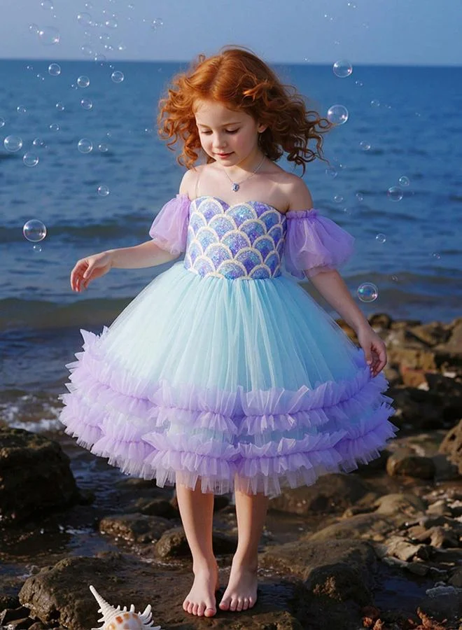 Take Two Girls Multi-Color Mermaid Sequin A-Line Midi Dress