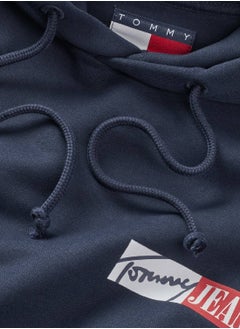 TOMMY JEANS Men's Signature Logo Drawstring Hoody - Cotton, Blue  - Image 5