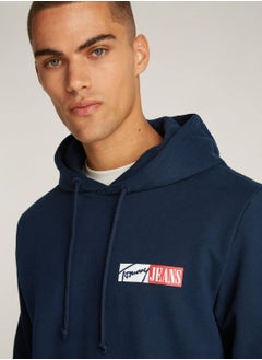 TOMMY JEANS Men's Signature Logo Drawstring Hoody - Cotton, Blue  - Image 4