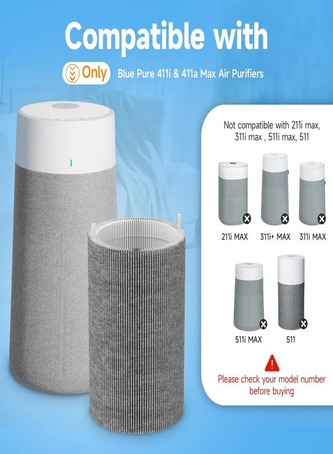 XBWW 2 Packs Upgraded Mixed Carbon 411i Max & 411a Max Replacement Filter Compatible with Blue Pure 411i Max & 411a Max Air Purifier, Part NO. Blue Pure F4MAX, Activated Carbon Filter - Image 2