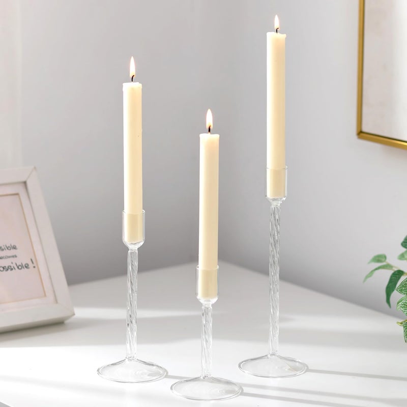 Glasseam Glass Candle Sticks Holder Tall Taper Candle Holder Set of 3 Decorative Candlesticks Clear Candle Holders for Living Room Modern Candlestick Holders for Home Wedding Centrepiece Decoration