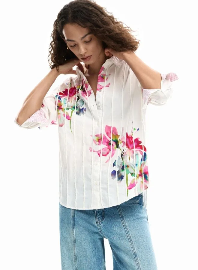 DESIGUAL Long-Sleeve Pleated Floral Shirt