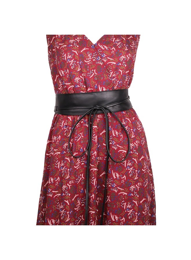 Women's girdle Bow Leather belt Extra long streamer Wide waist wrap all over the girdle（Black） - Image 5