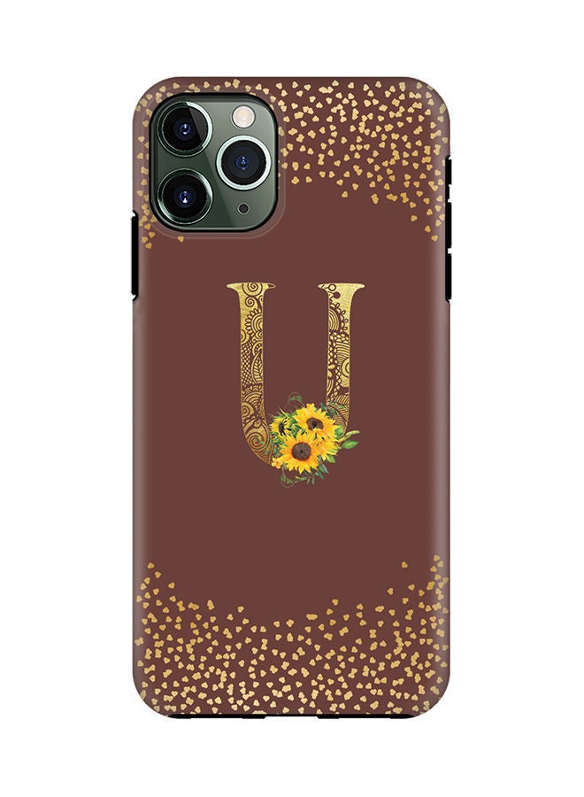 Stylizedd Monogram Tough Series for Apple iPhone 11 Pro Custom Initials Floral Mandala Pattern Tough Pro Dual Layer hybrid PC inner TPU protection Alphabet- U (Brown) - Image 1
