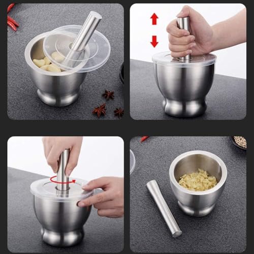 Delavala 304 Stainless Steel Mortar and Pestle Spice Grinder Pill -Herb Bowl Medicine Tablets Crusher- 5 Inch Large Capacity Stainless Steel Heavy Polished, Enhanced Performance Spice Grinder with Lid - Image 2