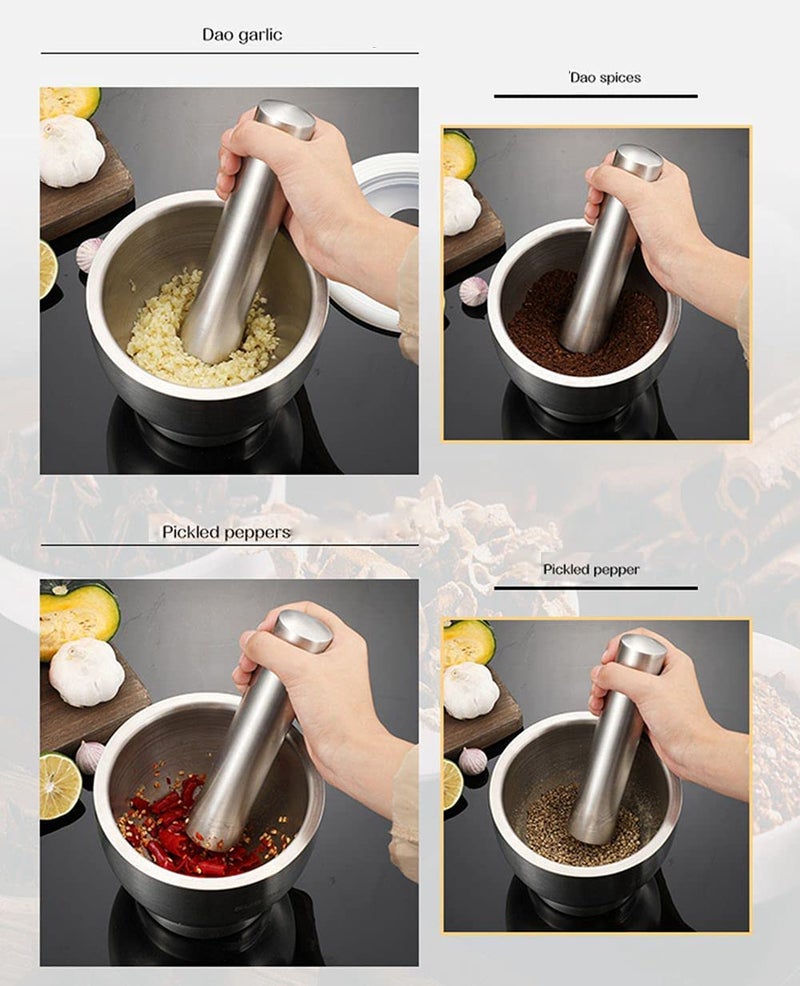 Delavala 304 Stainless Steel Mortar and Pestle Spice Grinder Pill -Herb Bowl Medicine Tablets Crusher- 5 Inch Large Capacity Stainless Steel Heavy Polished, Enhanced Performance Spice Grinder with Lid - Image 4