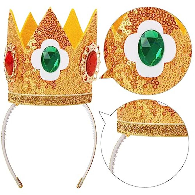 ICECUTE 4 PCS Princess Crown Accessories Kit,Incl. Flower Crown/Brooch/Earring/Glove,Dress Up Accessories for Women Gold - Image 2