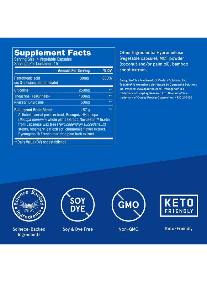 بوليت بروف كبسولات Bulletproof Clarity & Focus، 60 كبسولة، مكمل خالٍ من الكافيين لتعزيز الوضوح الذهني واليقظة، كان يُطلق عليه سابقًا اسم Smart Mode، قد تختلف العبوة - Image 2