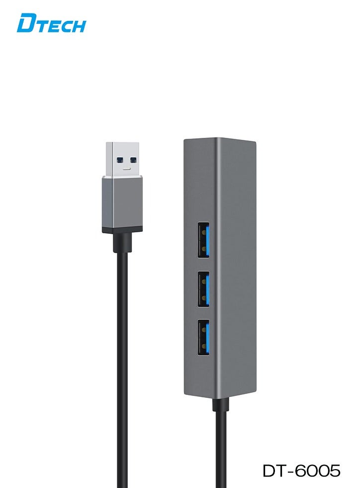 Dtech 3-Port USB 3.0 to Ethernet Adapter Hub | 10/100/1000 Mbps Gigabit Network Converter | RJ45 LAN Adapter with 3 USB 3.0 Ports for Laptop, Desktop, Mac, Windows, Chrome OS – Plug & Play, Dark Grey - Image 2