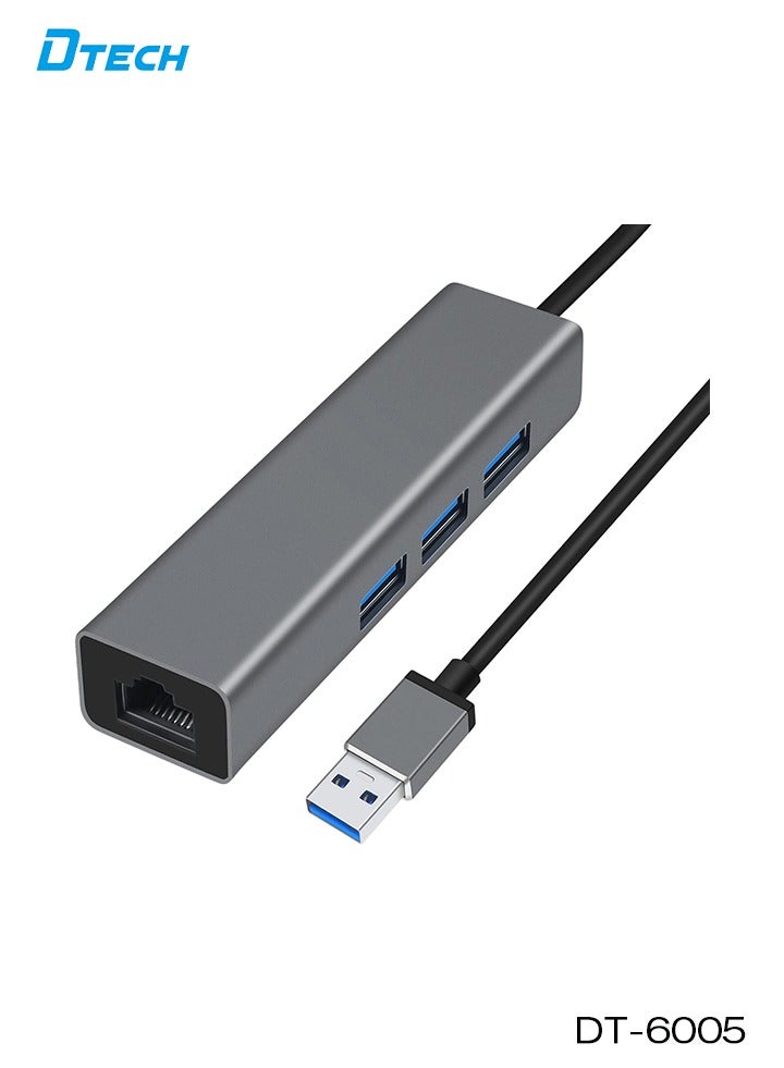 Dtech 3-Port USB 3.0 to Ethernet Adapter Hub | 10/100/1000 Mbps Gigabit Network Converter | RJ45 LAN Adapter with 3 USB 3.0 Ports for Laptop, Desktop, Mac, Windows, Chrome OS – Plug & Play, Dark Grey - Image 3