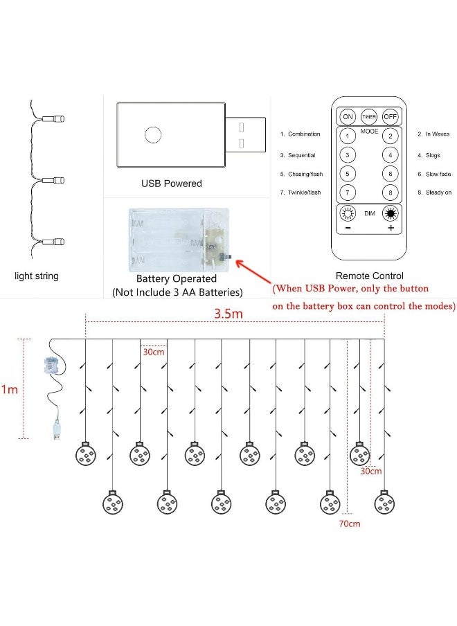 Tiokkss Tiokkss Diwali Lights Decorations for Home with 8 Flashing Modes, Remote Control, USB and Battery Box Powered, Wish Ball Curtain Lights for Christmas Wedding Party Bedroom Home Decor  - Image 2