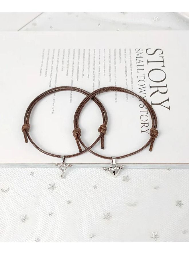 Two Love Bracelets Men and Women Rope Adjustable Heart Lock Key Bracelets Unique Couple Bracelets