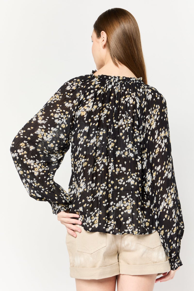 Scotch & Soda Women Ruffle Neck Long Sleeves Floral Print Blouse, Multicolor - Image 4