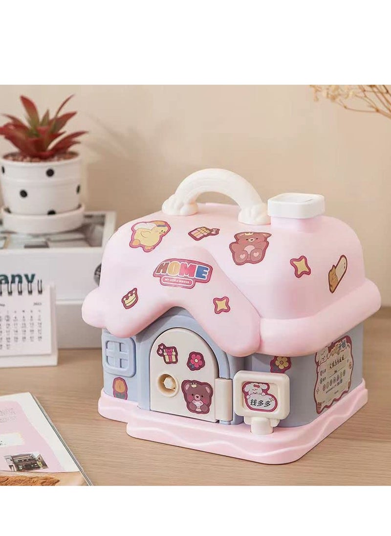 Bank for Kids, Fairy Tales Cottage Bank with DIY Sticker Gift Key, Lovely Cream House Money Coin Bank Box for Girl, Great for Children's Birthday Gift or Home Decoration - Image 1