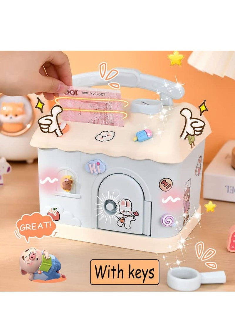 Bank for Kids, Fairy Tales Cottage Bank with DIY Sticker Gift Key, Lovely Cream House Money Coin Bank Box for Girl, Great for Children's Birthday Gift or Home Decoration - Image 2