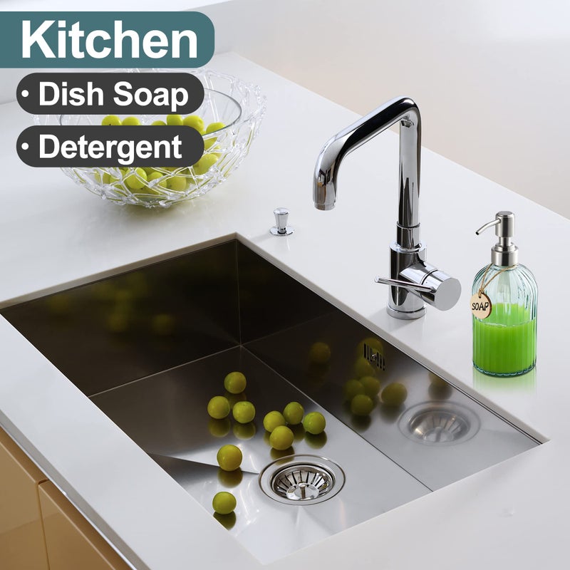Moclif 16Oz Fashion Stripe Clear Glass Refillable Soap Dispenser With 304 Stainless Steel Pump Premium Soap Dispenser For Kitchen Bathroom Hand Sanitizer Liquid Soap Lotion Etc. (Clear Blue) - Image 3