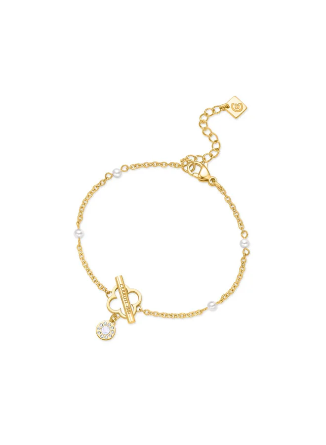 شيروتي 1881 Greta BraceletClassic Clover-Shaped Stud with T-Bar, Silver and Gold-Plated Elements, Pearl Drop