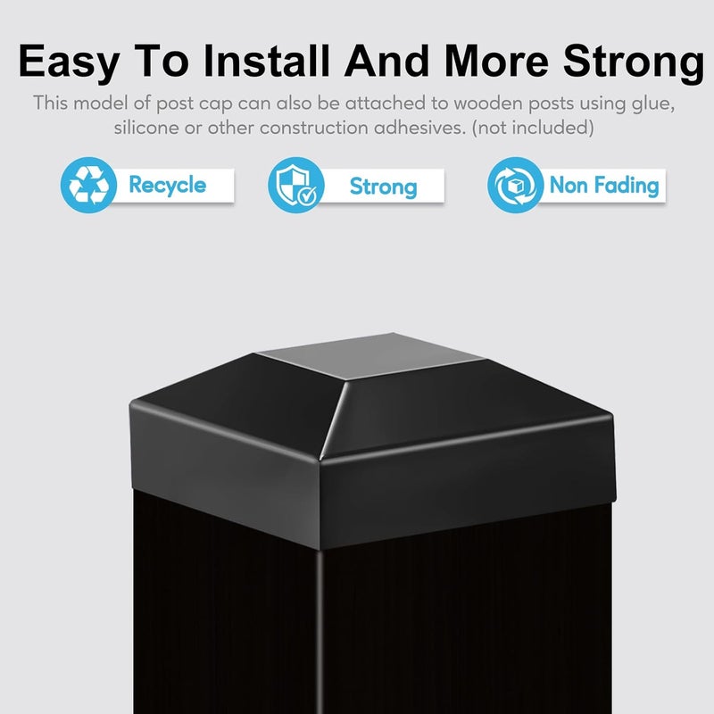 INDECKMO 2x2 Aluminum Pyramid Caps - Fits 2" x 2" Metal Posts, Black Matte Covers for Fence, Deck Railing, and Mailbox (6 Pack) - Image 5