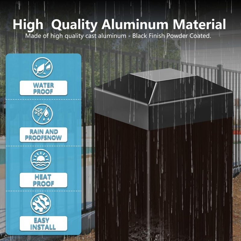INDECKMO 2x2 Aluminum Pyramid Caps - Fits 2" x 2" Metal Posts, Black Matte Covers for Fence, Deck Railing, and Mailbox (6 Pack) - Image 4