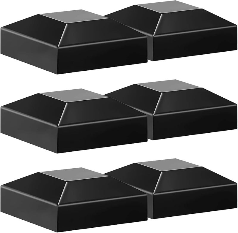 INDECKMO 2x2 Aluminum Pyramid Caps - Fits 2" x 2" Metal Posts, Black Matte Covers for Fence, Deck Railing, and Mailbox (6 Pack) - Image 1