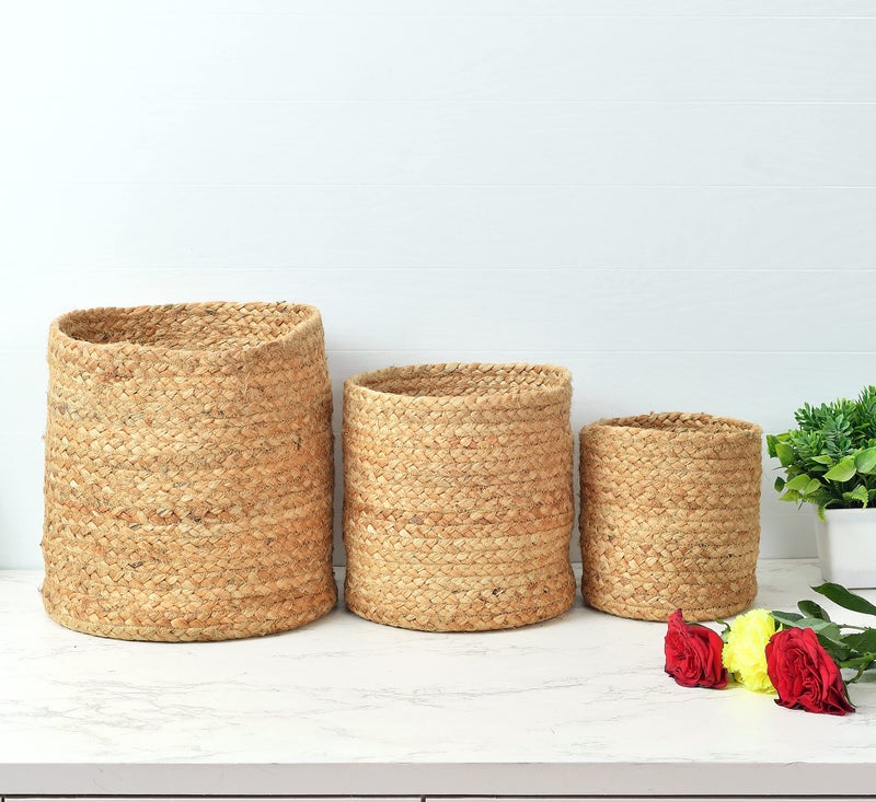 LaVichitra Braided Jute Baskets | Storage Bins Organizer | Laundry, Toys & Planter Basket- Set of 3 (6,8,10 Inch) - Image 2
