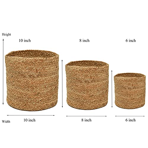 LaVichitra Braided Jute Baskets | Storage Bins Organizer | Laundry, Toys & Planter Basket- Set of 3 (6,8,10 Inch) - Image 3