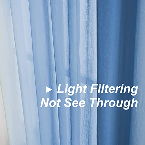 Purainbow Blue Ombre Chiffon Sheer Curtains 84 Inch Long for Living Room Bedroom Decor, Crinkle Gradient Semi Voile Grommet Top Window Curtain Drapes for Girls Room, Garden, Yard, Set of 2 Panels - Image 5