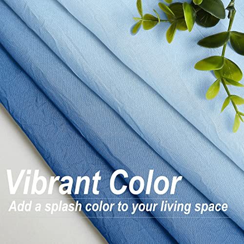 Purainbow Blue Ombre Chiffon Sheer Curtains 84 Inch Long for Living Room Bedroom Decor, Crinkle Gradient Semi Voile Grommet Top Window Curtain Drapes for Girls Room, Garden, Yard, Set of 2 Panels - Image 3
