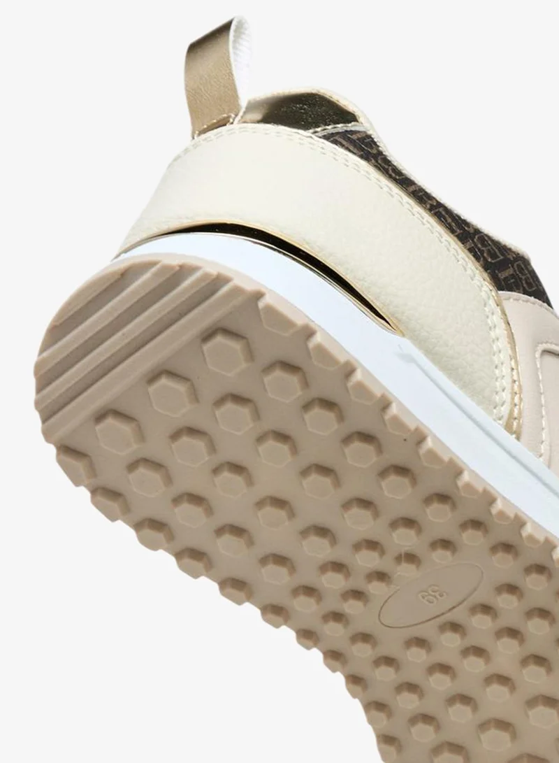Flora Bella By Shoexpress BEIGE Flora Bella Monogram Print Lace-Up Sneakers With Pull Tab for Women | Best Price UAE