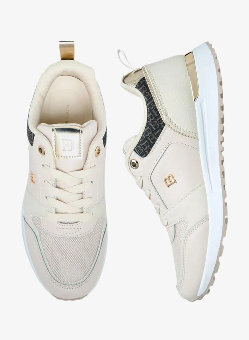 Flora Bella By Shoexpress BEIGE Flora Bella Monogram Print Lace-Up Sneakers With Pull Tab for Women | Best Price UAE