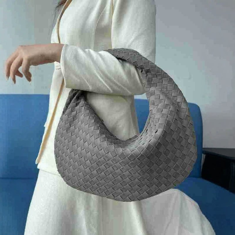 Women'S Large Frosted Suede Tie Wrist Bag Heavy Weight Hand-Woven Casual Large Shoulder Bag - Image 2