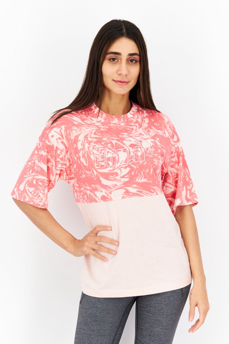 PUMA Women Oversized Fit Colorblock Outdoor T-Shirts, Rose Dust - Image 1