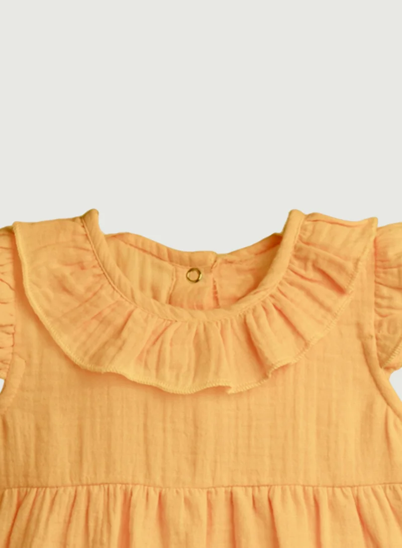 Luay Yellow LUAY 100% Linen Mustard Baby Frock, with Frills, Dress for Baby Girls, Cute and Trendy Summer Dress for Babies. for Women | Best Price UAE