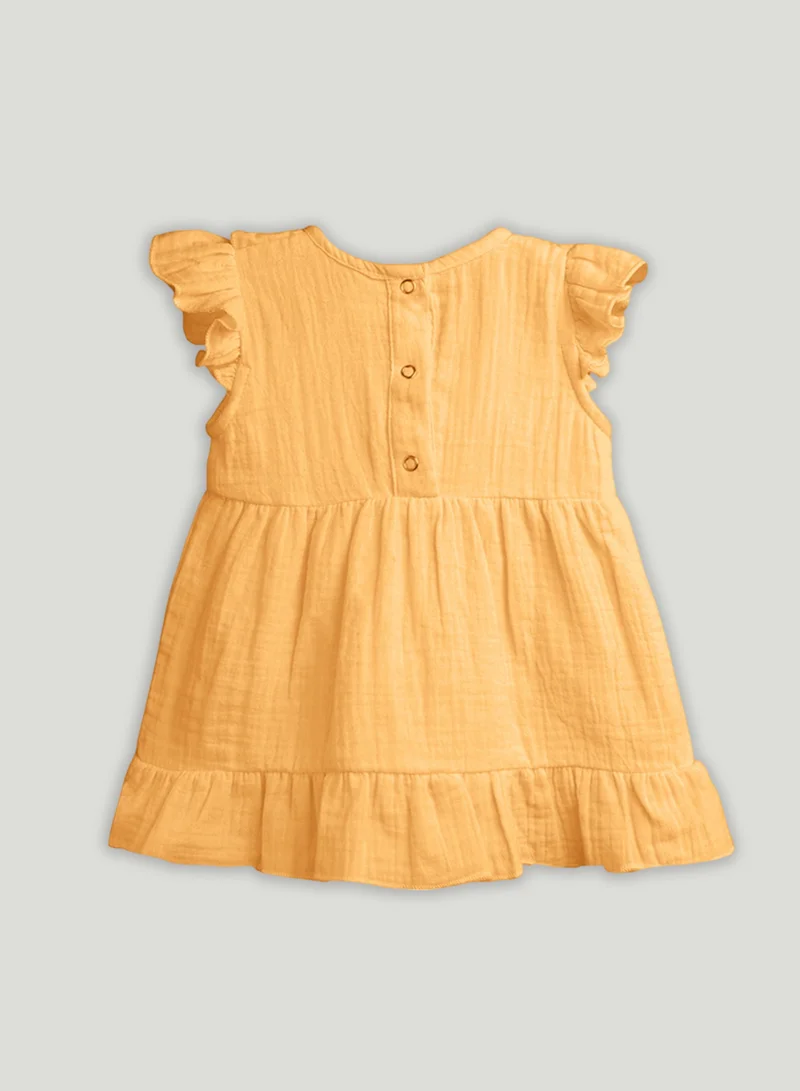 Luay Yellow LUAY 100% Linen Mustard Baby Frock, with Frills, Dress for Baby Girls, Cute and Trendy Summer Dress for Babies. for Women | Best Price UAE