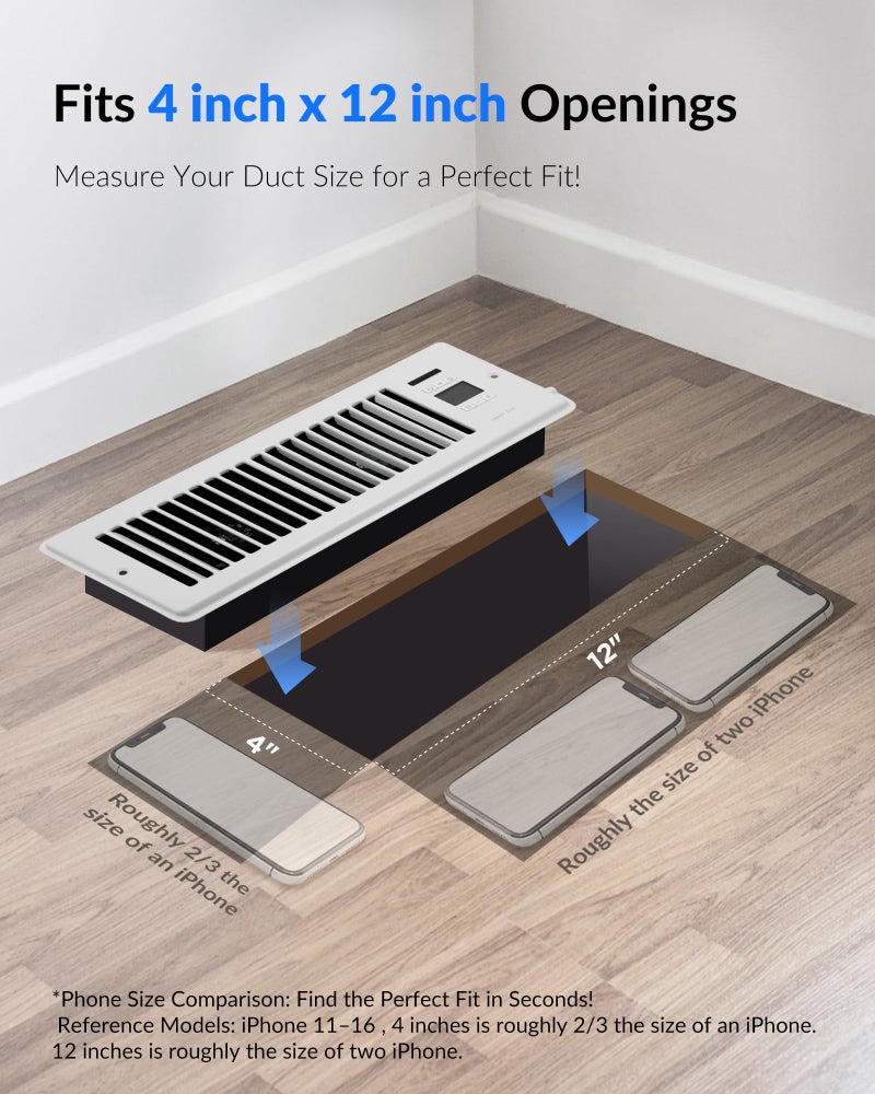 Howeall Super Quiet Register Booster Fan for 4" x 12" Register Holes, Smart Vent with Dual Intelligent Thermostat and WIFI App Control, Heating Cooling AC Vent Fan (White) - Image 2