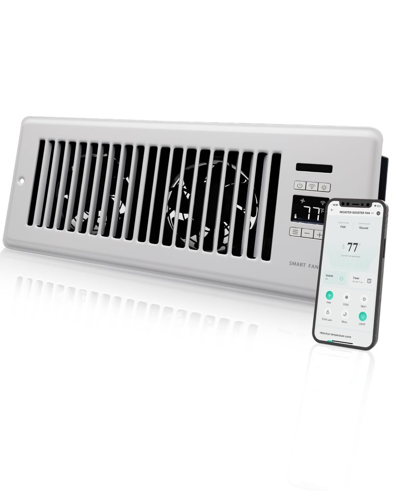 Howeall Super Quiet Register Booster Fan for 4" x 12" Register Holes, Smart Vent with Dual Intelligent Thermostat and WIFI App Control, Heating Cooling AC Vent Fan (White) - Image 1