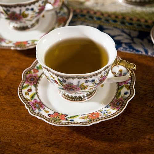 ACMLIFE Fine Bone China Tea Set, British Vintage China Set for Adults 24K Gold, Afternoon Cups and Saucers for Women Tea Party or Gift Giving (Pink and Gold) - Image 4