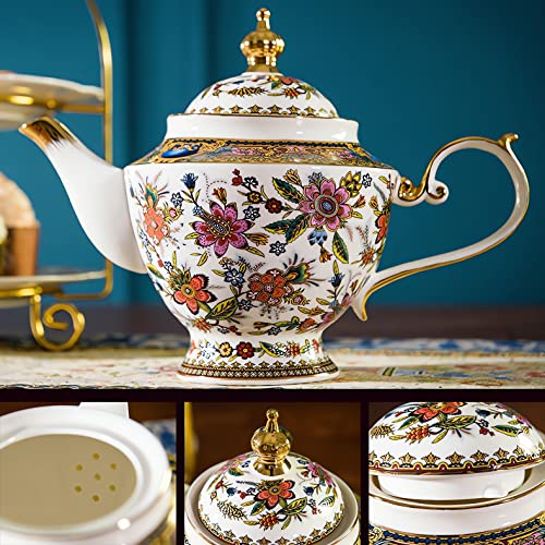ACMLIFE Fine Bone China Tea Set, British Vintage China Set for Adults 24K Gold, Afternoon Cups and Saucers for Women Tea Party or Gift Giving (Pink and Gold) - Image 3