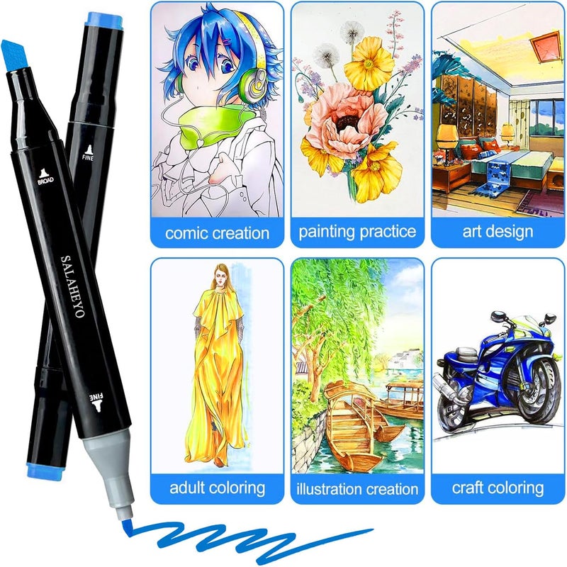 SALAHEYO 120 Colors Alcohol Markers with Base Art Drawing Markers Set for Adults Painting,Coloring,Sketching, Comics, Illustration- Refillable - Image 5