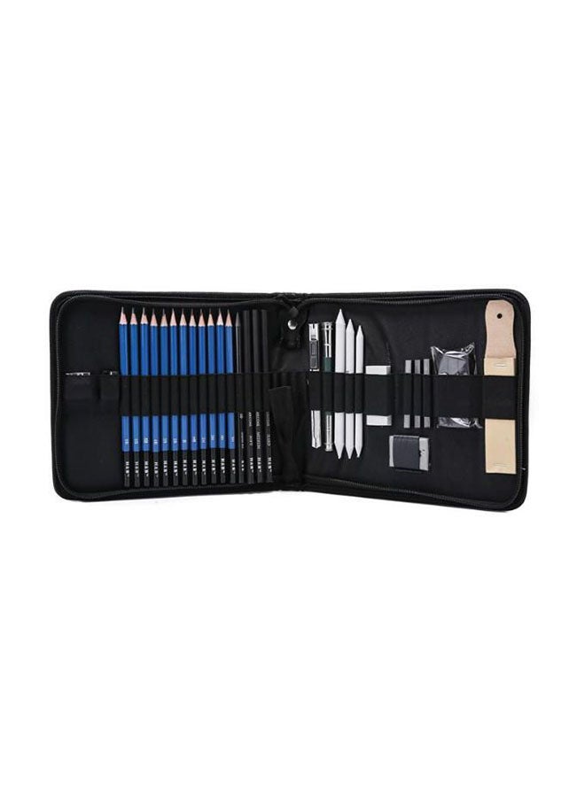 32-Piece Drawing Sketch Pencil Storage Case Black