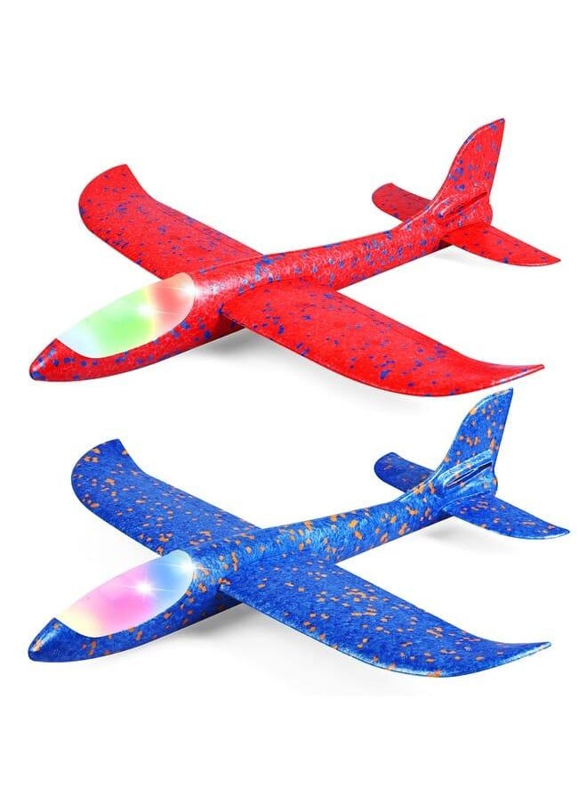 2 Pack LED Light Airplane,17.5 Large Throwing Foam Plane,2 Flight Mode Glider Plane,Flying Toy for Kids,Gifts for 3 4 5 6 7 8 9 Years Old Boy,Outdoor Sport Toys Birthday Party Favors Foam Airplane 