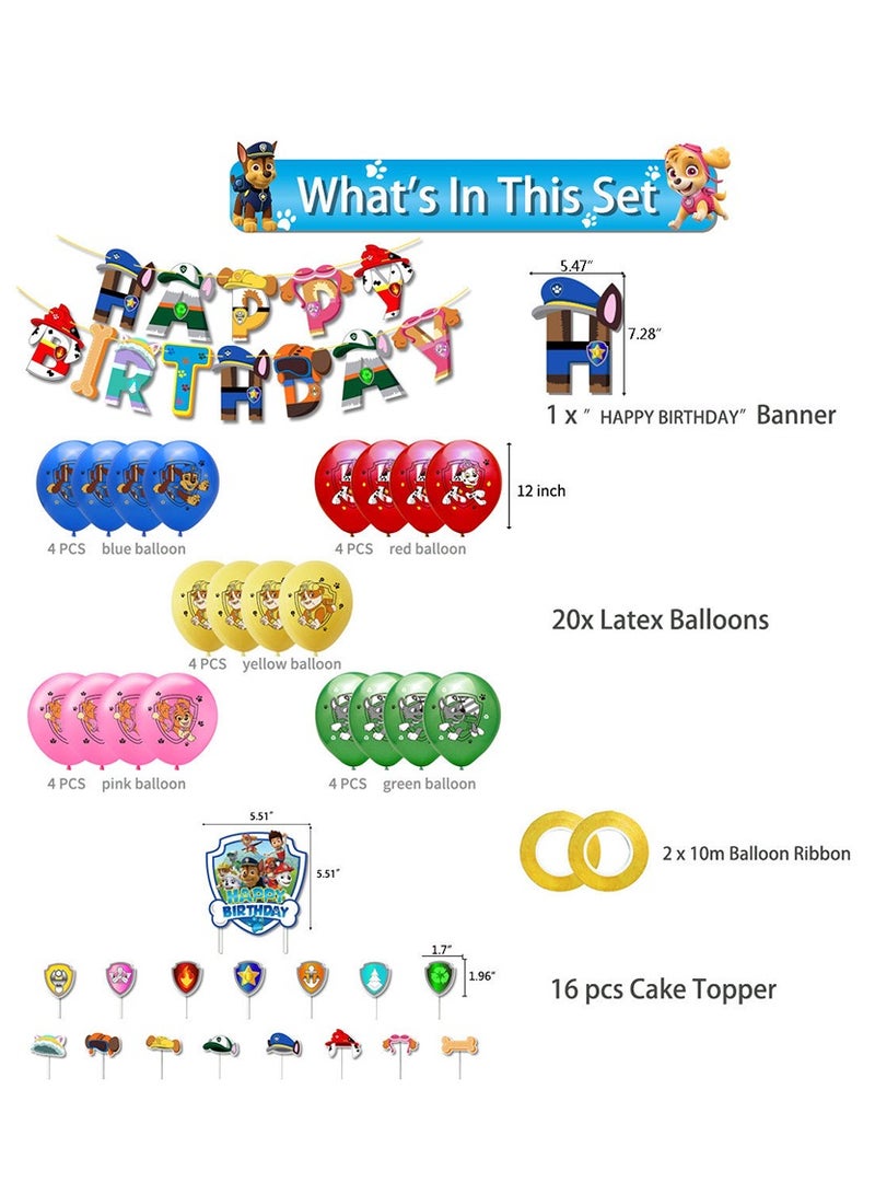 Anime PAW Patrol Birthday Decoration Cartoon PAW Dog Birthday Party Supplies Accessories Set, Happy Birthday Banner, Cake Toppers, Latex Balloons for Birthday Decorations for Boys and Girls  - Image 3
