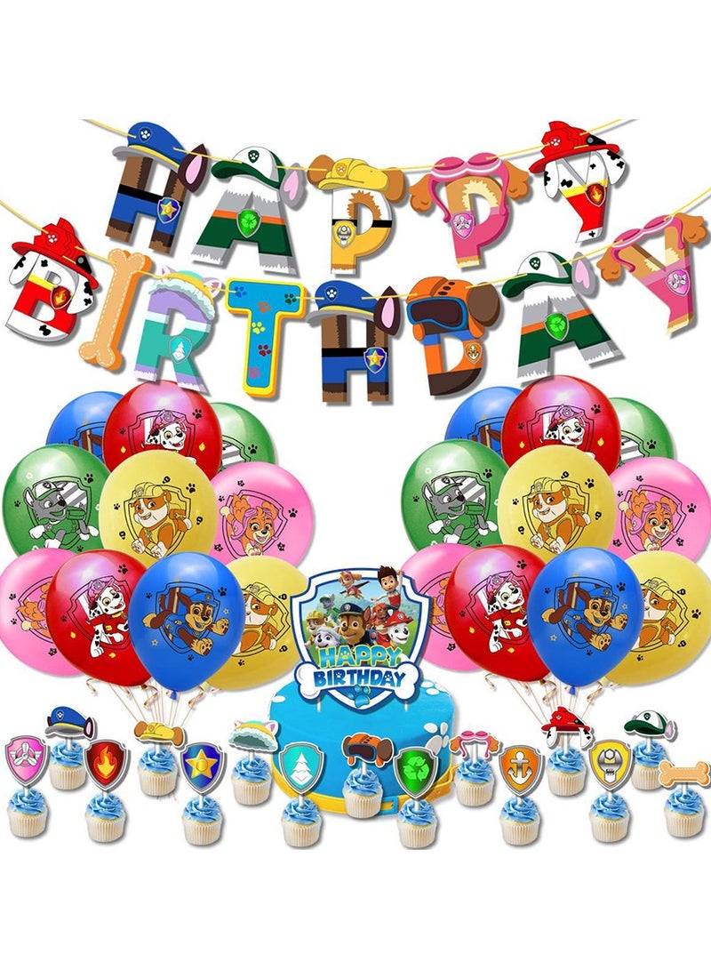 Anime PAW Patrol Birthday Decoration Cartoon PAW Dog Birthday Party Supplies Accessories Set, Happy Birthday Banner, Cake Toppers, Latex Balloons for Birthday Decorations for Boys and Girls  - Image 1