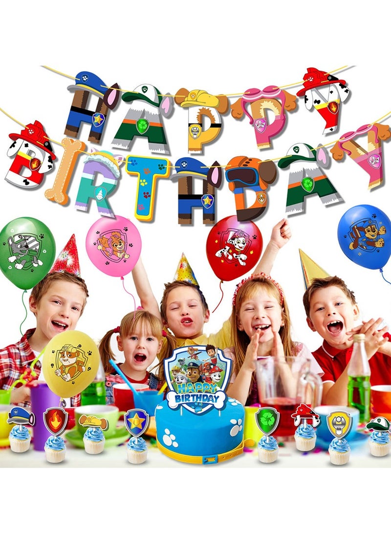 Anime PAW Patrol Birthday Decoration Cartoon PAW Dog Birthday Party Supplies Accessories Set, Happy Birthday Banner, Cake Toppers, Latex Balloons for Birthday Decorations for Boys and Girls  - Image 2