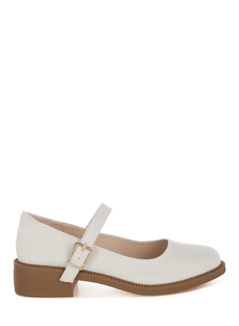 Canvas Mary Jane Shoes In Beige