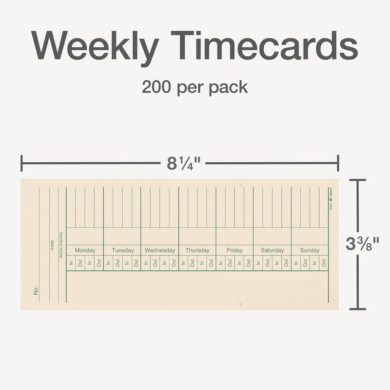 Adams Weekly Time Cards - 2-Sided Overtime Format, Manila, 200-Count, 3-3/8" x 8-1/4" - Image 2