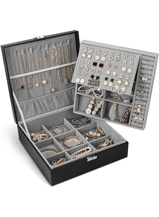 JOGAMS Universal Jewelry Box for Men and Women 2 Layer Large Jewelry Storage Box with Lock Necklace Bracelet Earring Ring Jewelry Storage Box - Image 1